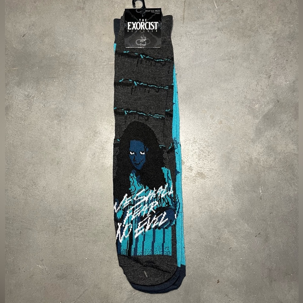 Men's The Exorcist‎ Believer Crew Novelty Horror Movie Socks 2 Pair Size 6.5-12